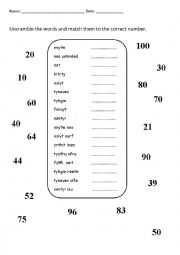 English Worksheet: Numbers 10-100