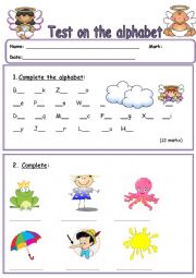 English Worksheet: test on the alphabet part 1