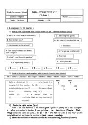 English Worksheet: 7th form mid term test 1