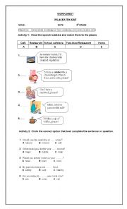 English Worksheet: paces to eat