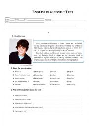 English Worksheet: English Diagnostic Test 6th