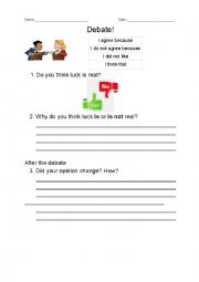 English Worksheet: Does Luck Exist? Debate Speaking Activity 