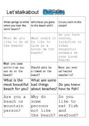English Worksheet: Beach conversation questions