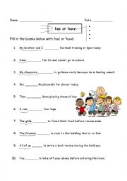 English Worksheet: to have (aux. verb)