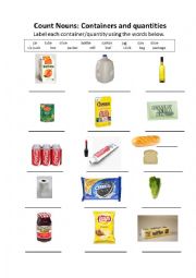 English Worksheet: Count Nouns for Grocery Shopping_Containers and Quantities