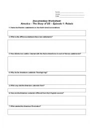 English Worksheet: America The Story of Us Worksheet - Episode 1 - Rebels