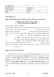 English Worksheet: 9 Test 1 2017-2018