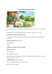 English Worksheet: the sheepherd and the wolf 