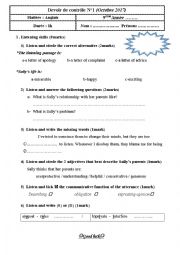 English Worksheet: mid semester 1 test 9th form