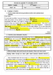 English Worksheet: mid semester 1 test 9th form language part