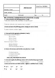 English Worksheet: Firt form test1
