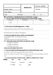 English Worksheet: MID TERM TEST BAC