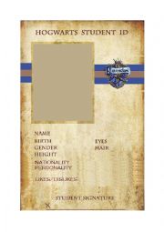 English Worksheet: Harry Potter student card - Ravenclaw