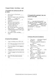 English Worksheet: Present Perfect (for-since-just)