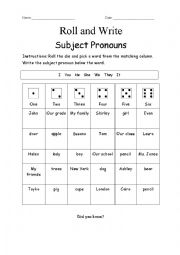 Roll and Write Subject Pronouns
