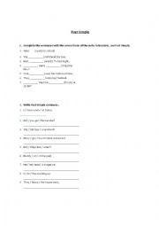 English Worksheet: Past Simple exercises