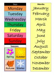 months, days and seasons poster for the classroom