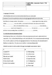 English Worksheet: English Mid _ Semester Test 2 7th forms