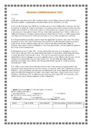 English Worksheet: reading comprehension test