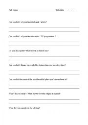English Worksheet: Know your students