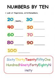 Numbers by ten worksheet
