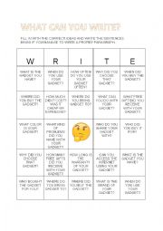 English Worksheet: Bingo Write