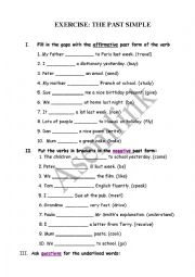 English Worksheet: EXERCISE THE PAST SIMPLE