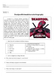 English Worksheet: Fictional character biography