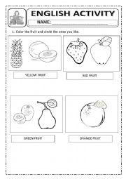 English Worksheet: Coloring Fruit