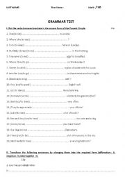 English Worksheet: Grammar Worksheet