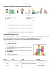 worksheet about likes and dislikes, and some basic action words.