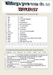 English Worksheet: Things you can do on holiday. + Key