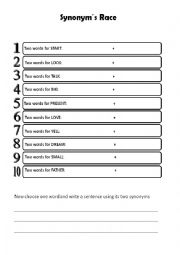 English Worksheet: Synonyms Race