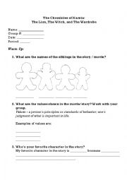 English Worksheet: Movie Questions - Chronicles of Narnia