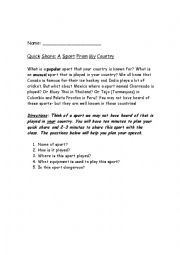 English Worksheet: Quick Share: Extreme Sports