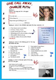 English Worksheet: SONG: ONE CALL AWAY, CHARLIE PUTH