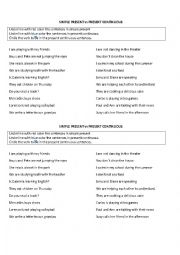 English Worksheet: simple present- present continuous 