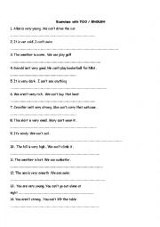 English Worksheet: too vs enough