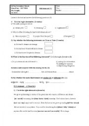 English Worksheet: English mid term exam 1st grade secondary school Tunisian students