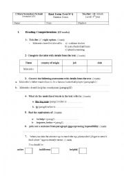 English Worksheet: 4th year test