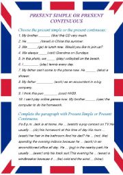 English Worksheet: Present Simple or Present Continuous