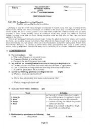 English Worksheet: First term exam 2nd year foreign languages