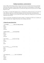 English Worksheet: Past of to be - Reading Comprehension