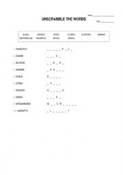 English Worksheet: Unscramble the words