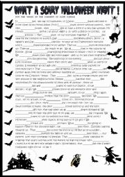 English Worksheet: Halloween story with verbs in the present or past