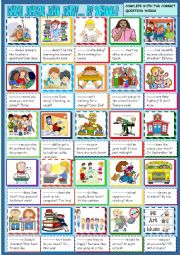 English Worksheet: What, who where, when.....question words at school