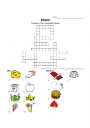English Worksheet: Food Crossword (with picture hints)
