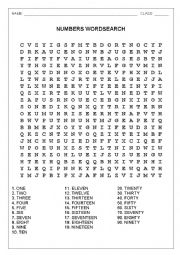English Worksheet: NUMBERS 1 TO 100 WORDSEARCH