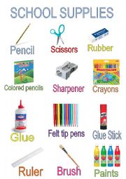 English Worksheet: School Supplies poster