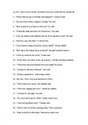 English Worksheet: reported speech